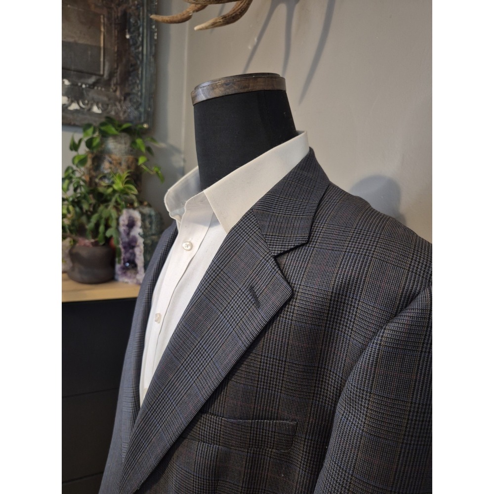 Brooks Brothers 346 Mens 44L Wool Cashmere Sport Coat Slate Plaid Blazer
